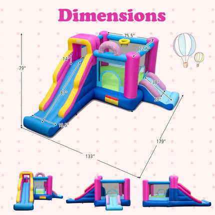 Inflatable Bounce House with Slides and Basketball Hoop (with 750W Blower) - Bounce House