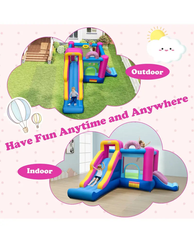 Inflatable Bounce House with Slides and Basketball Hoop (with 750W Blower) - Bounce House