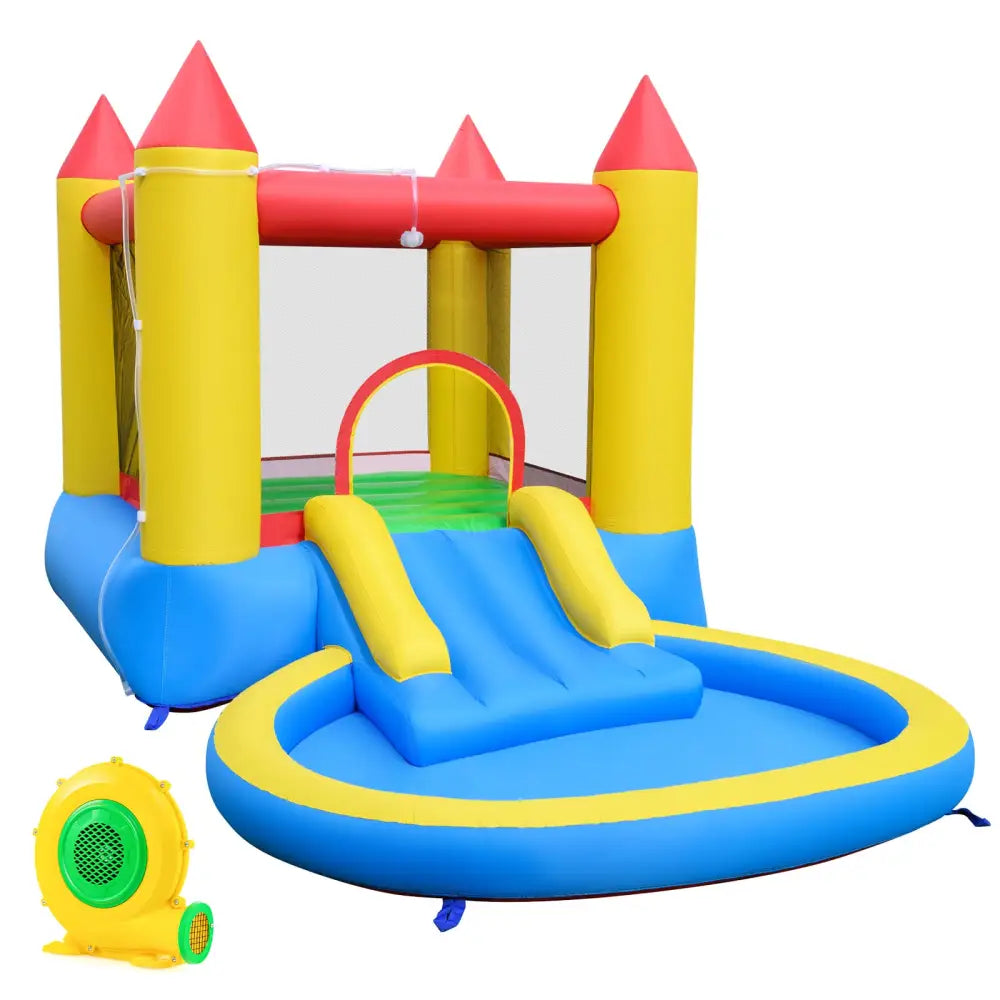 Inflatable Bounce House with Water Slide and 370W Blower-Multicolor - Multicolor - Inflatable Water Slides