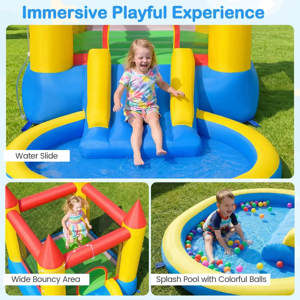 Inflatable Bounce House with Water Slide and 370W Blower-Multicolor - Multicolor - Inflatable Water Slides