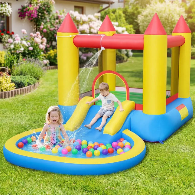 Inflatable Bounce House with Water Slide and 370W Blower-Multicolor - Multicolor - Inflatable Water Slides