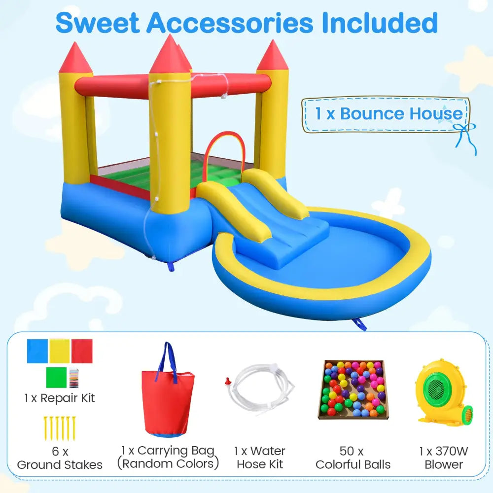 Inflatable Bounce House with Water Slide and 370W Blower-Multicolor - Multicolor - Inflatable Water Slides