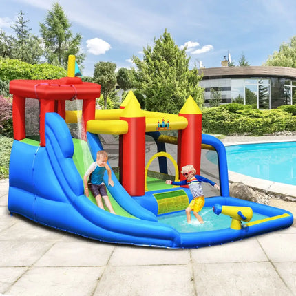 Inflatable Bouncer Bounce House with Water Slide Splash Pool without Blower - Multicolor - Inflatable Water Slides