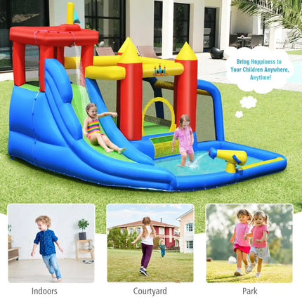 Inflatable Bouncer Bounce House with Water Slide Splash Pool without Blower - Multicolor - Inflatable Water Slides