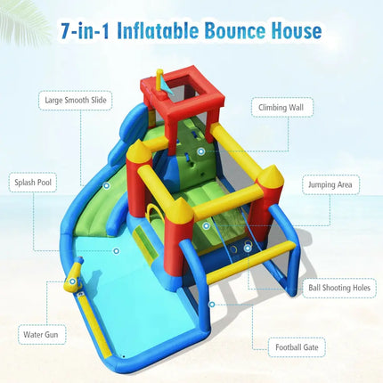 Inflatable Bouncer Bounce House with Water Slide Splash Pool without Blower - Multicolor - Inflatable Water Slides