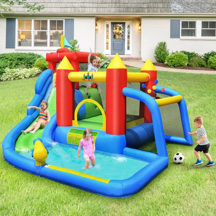 Inflatable Bouncer Bounce House with Water Slide Splash Pool without Blower - Multicolor - Inflatable Water Slides