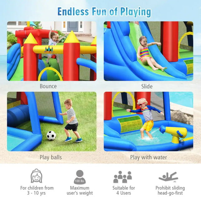 Inflatable Bouncer Bounce House with Water Slide Splash Pool without Blower - Multicolor - Inflatable Water Slides