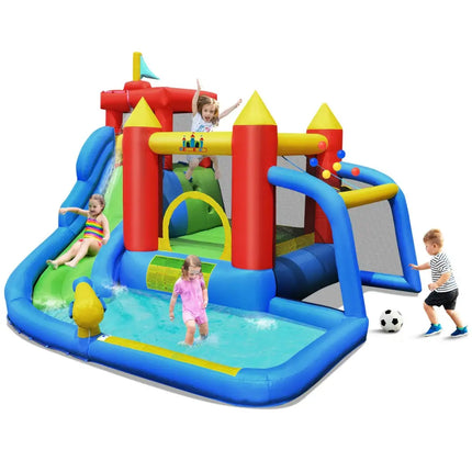 Inflatable Bouncer Bounce House with Water Slide Splash Pool without Blower - Multicolor - Inflatable Water Slides