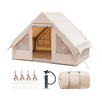 Inflatable Camping Tent 2/4/6 People Glamping Tent for Family Camping with Pump-Beige - Beige - Canopies