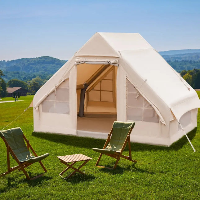 Inflatable Camping Tent 2/4/6 People Glamping Tent for Family Camping with Pump-Beige - Beige - Canopies