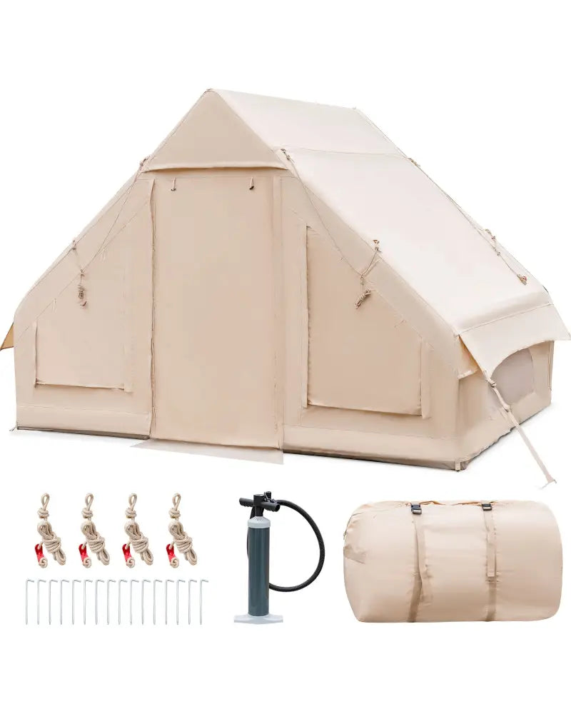 Inflatable Camping Tent 2/4/6 People Glamping Tent for Family Camping with Pump-Beige - Beige - Canopies