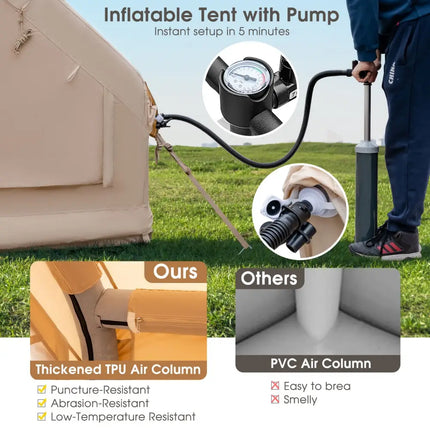 Inflatable Camping Tent 2/4/6 People Glamping Tent for Family Camping with Pump-Beige - Beige - Canopies