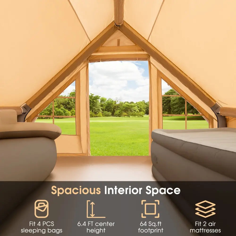 Inflatable Camping Tent 2/4/6 People Glamping Tent for Family Camping with Pump-Beige - Beige - Canopies