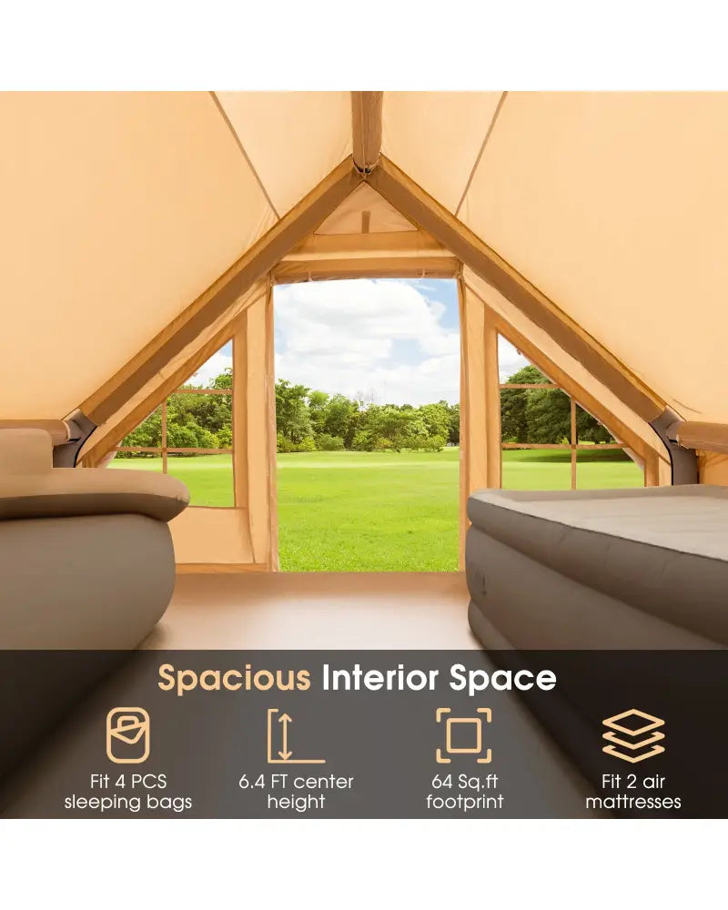 Inflatable Camping Tent 2/4/6 People Glamping Tent for Family Camping with Pump-Beige - Beige - Canopies