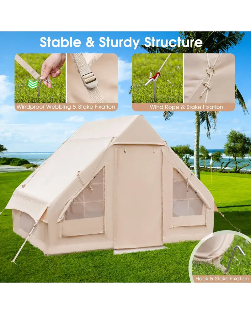 Inflatable Camping Tent 2/4/6 People Glamping Tent for Family Camping with Pump-Beige - Beige - Canopies