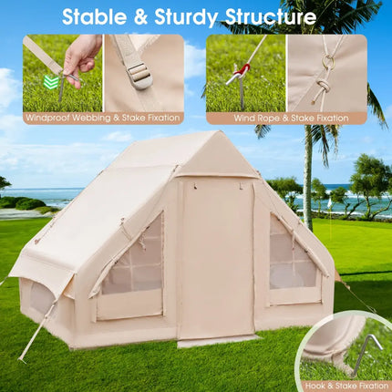 Inflatable Camping Tent 2/4/6 People Glamping Tent for Family Camping with Pump-Beige - Beige - Canopies