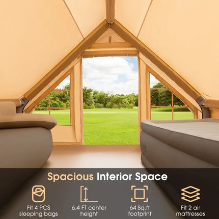 Inflatable Camping Tent 2/4/6 People Glamping Tent for Family Camping with Pump-Beige - Beige - Canopies