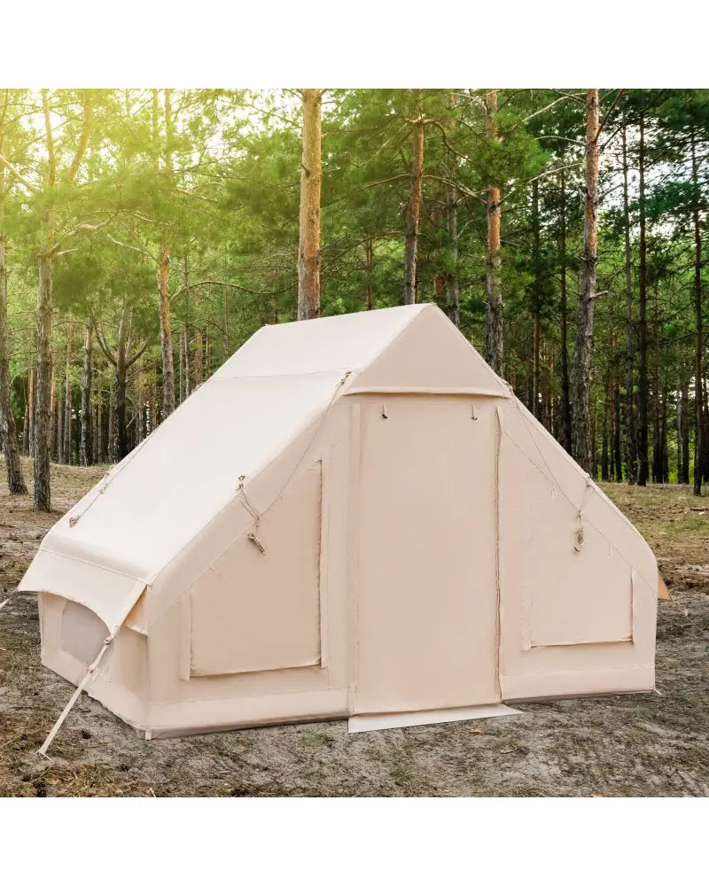 Inflatable Camping Tent 2/4/6 People Glamping Tent for Family Camping with Pump-Beige - Beige - Canopies