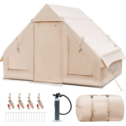 Inflatable Camping Tent 2/4/6 People Glamping Tent for Family Camping with Pump-Beige - Beige - Canopies