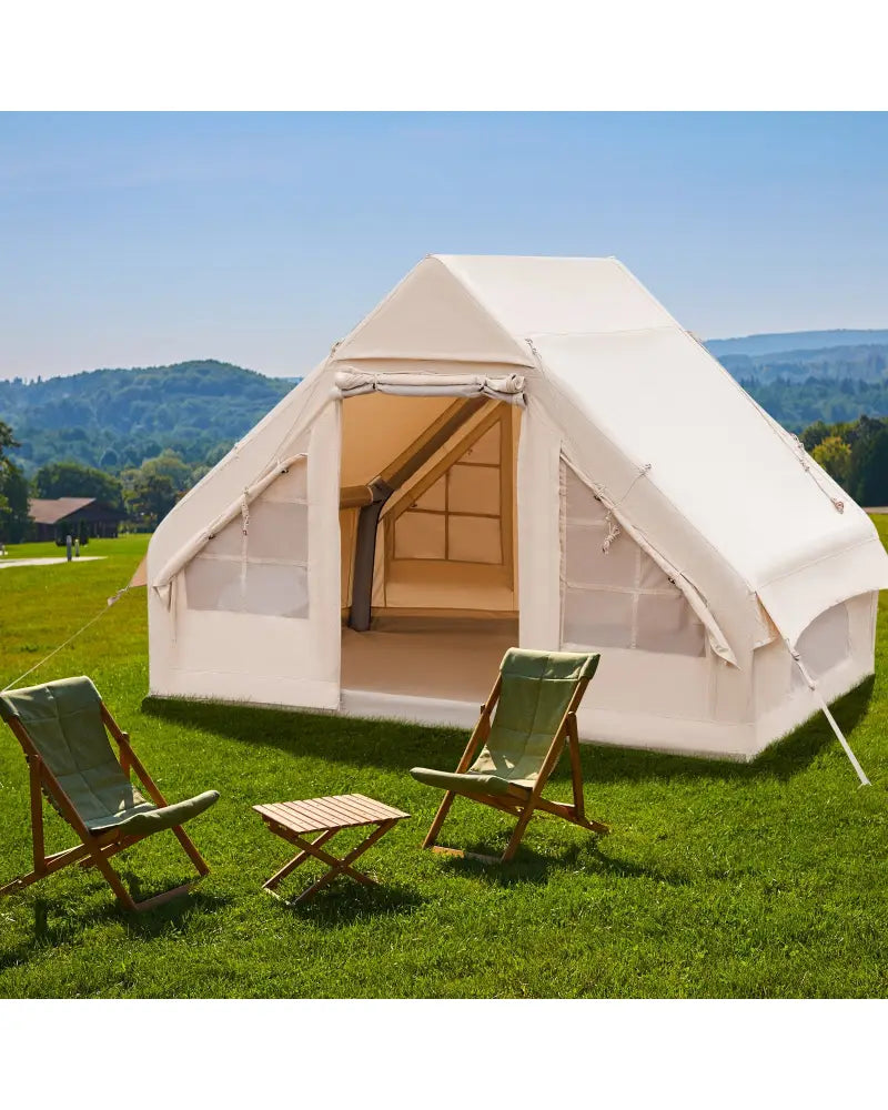 Inflatable Camping Tent 2/4/6 People Glamping Tent for Family Camping with Pump-Beige - Beige - Canopies