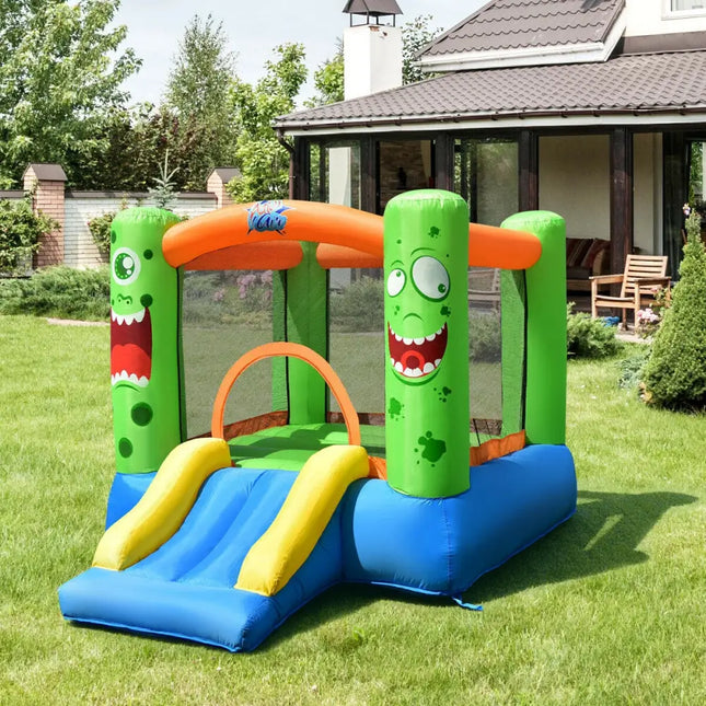 Inflatable Castle Bounce House Jumper Kids Playhouse with Slider - Multicolor - Bounce House
