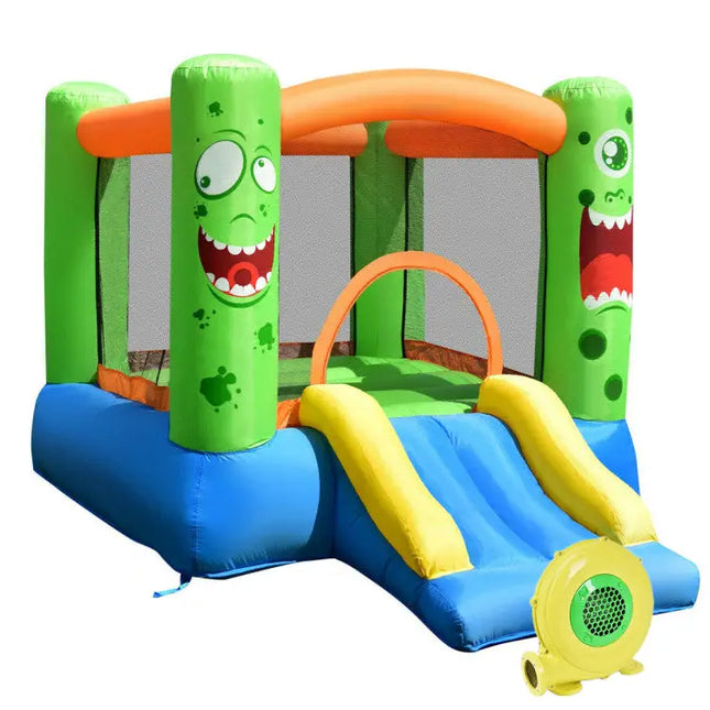 Inflatable Castle Bounce House Jumper Kids Playhouse with Slider - Multicolor - Bounce House