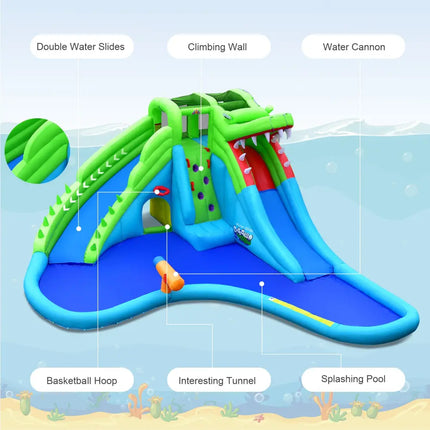 Inflatable Crocodile Style Water Slide Upgraded Kids Bounce Castle with 680W Blower - Inflatable Water Slides