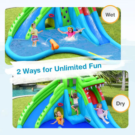 Inflatable Crocodile Style Water Slide Upgraded Kids Bounce Castle with 680W Blower - Inflatable Water Slides