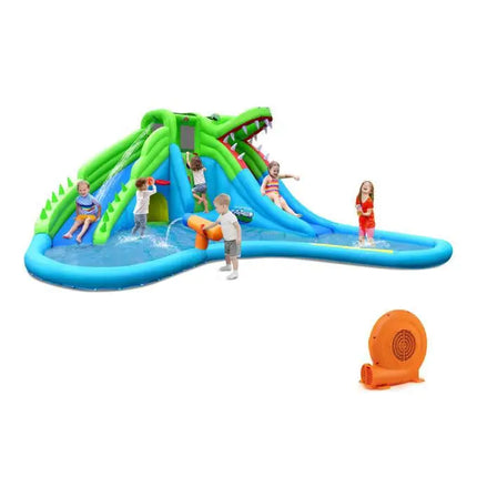 Inflatable Crocodile Style Water Slide Upgraded Kids Bounce Castle with 680W Blower - Inflatable Water Slides