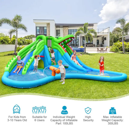 Inflatable Crocodile Style Water Slide Upgraded Kids Bounce Castle with 680W Blower - Inflatable Water Slides