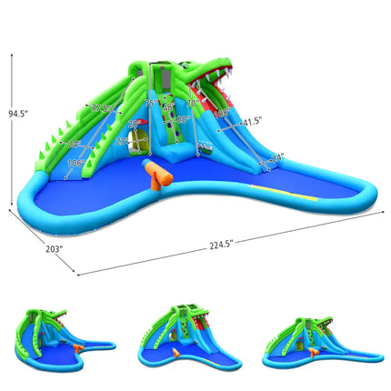 Inflatable Crocodile Style Water Slide Upgraded Kids Bounce Castle with 680W Blower - Inflatable Water Slides