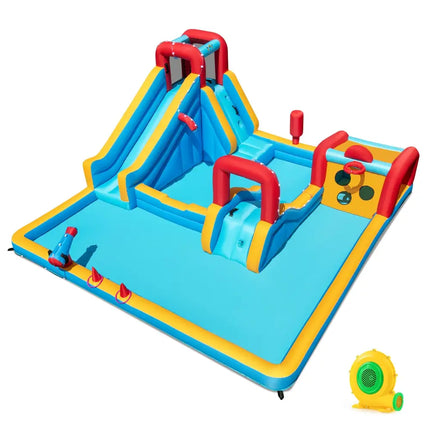 Inflatable Double Water Slide Park 9-in-1 Giant Bounce House 680W Blower Included - Inflatable Water Slides