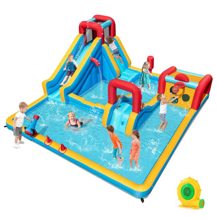 Inflatable Double Water Slide Park 9-in-1 Giant Bounce House 680W Blower Included - Inflatable Water Slides