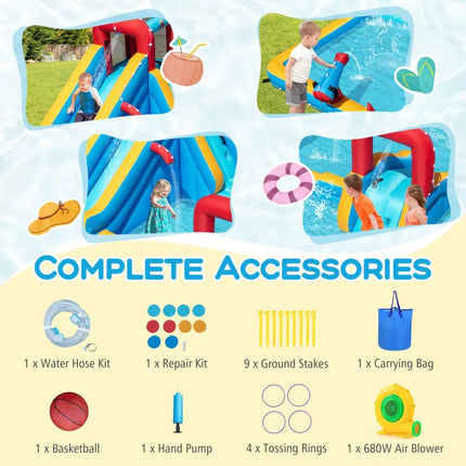 Inflatable Double Water Slide Park 9-in-1 Giant Bounce House 680W Blower Included - Inflatable Water Slides