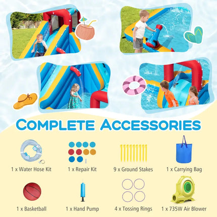 Inflatable Double Water Slide Park 9-in-1 Giant Bounce House 735W Blower Included - Inflatable Water Slides
