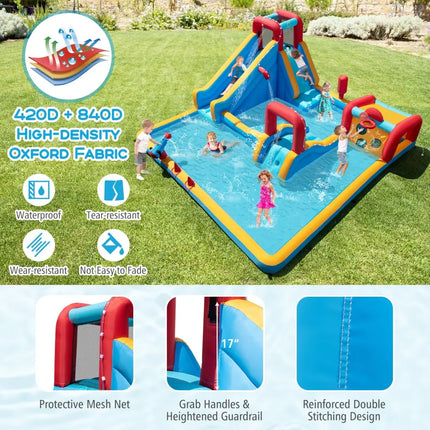 Inflatable Double Water Slide Park 9-in-1 Giant Bounce House 735W Blower Included - Inflatable Water Slides