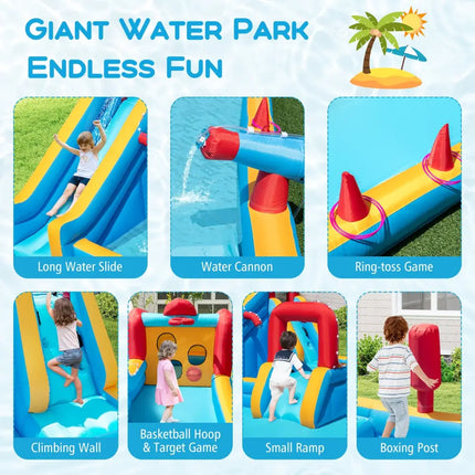 Inflatable Double Water Slide Park 9-in-1 Giant Bounce House 750W Blower Included - Inflatable Water Slides