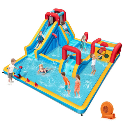 Inflatable Double Water Slide Park 9-in-1 Giant Bounce House 750W Blower Included - Inflatable Water Slides