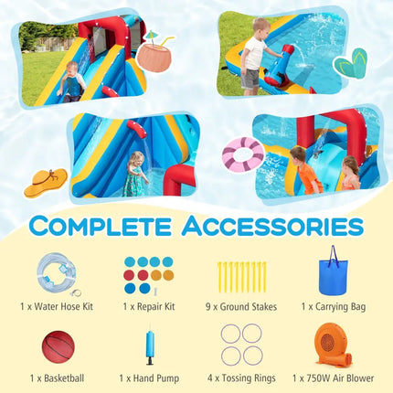 Inflatable Double Water Slide Park 9-in-1 Giant Bounce House 750W Blower Included - Inflatable Water Slides
