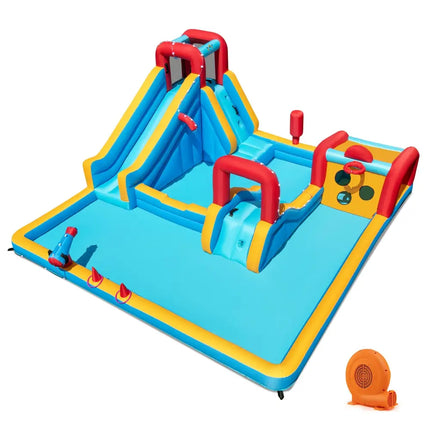 Inflatable Double Water Slide Park 9-in-1 Giant Bounce House 750W Blower Included - Inflatable Water Slides