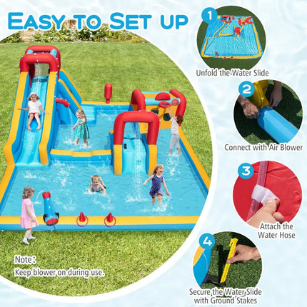 Inflatable Double Water Slide Park 9-in-1 Giant Bounce House 750W Blower Included - Inflatable Water Slides