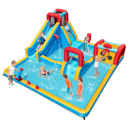 Inflatable Double Water Slide Park 9-in-1 Giant Bounce House Blower Excluded - Inflatable Water Slides