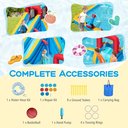 Inflatable Double Water Slide Park 9-in-1 Giant Bounce House Blower Excluded - Inflatable Water Slides