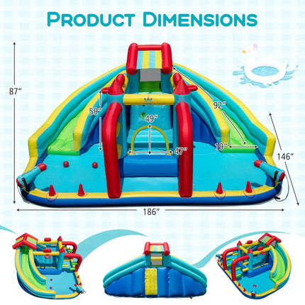 Inflatable Double Water Slide Park with 750W Blower and Obstacle Course - Inflatable Water Slides