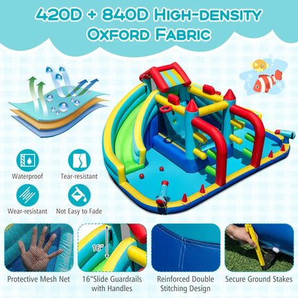 Inflatable Double Water Slide Park with Obstacle Course and 680W Blower - Inflatable Water Slides