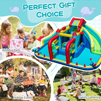 Inflatable Double Water Slide Park with Obstacle Course and 680W Blower - Inflatable Water Slides