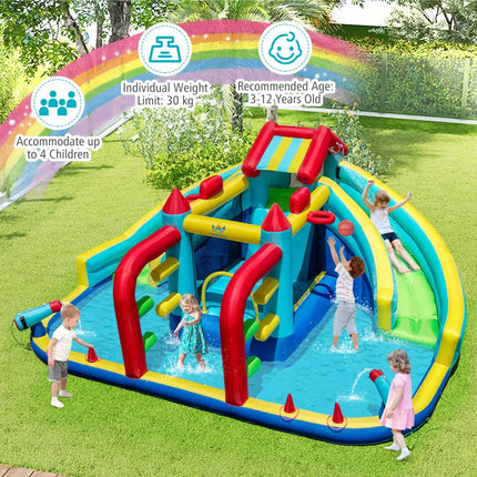 Inflatable Double Water Slide Park with Obstacle Course and 735W Blower - Inflatable Water Slides