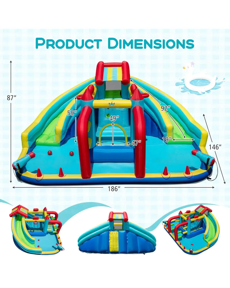 Inflatable Double Water Slide Park with Obstacle Course and 735W Blower - Inflatable Water Slides