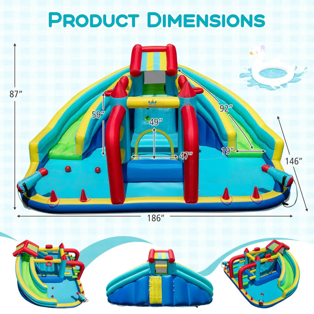Inflatable Double Water Slide Park with Obstacle Course and 735W Blower - Inflatable Water Slides