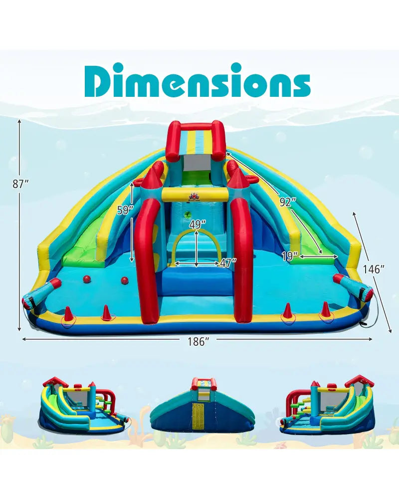 Inflatable Double Water Slide Park with Obstacle Course without 680W-750W Blower - Inflatable Water Slides
